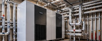 Illustration of commercial heating equipment and pipework