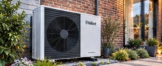 Illustration of an outdoor air source heat pump